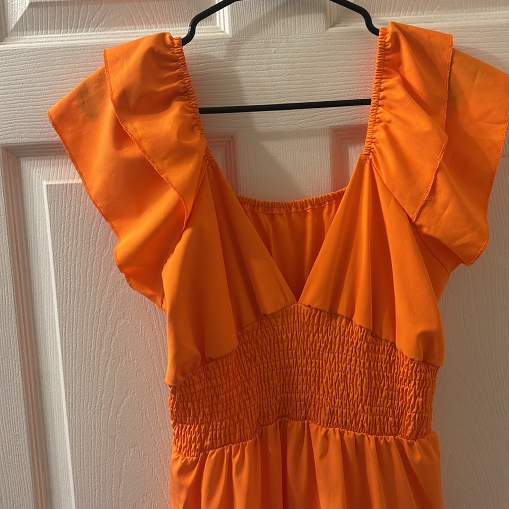 NWT The Grey Nickel Boutique Orange Tiered Maxi/Midi Dress - Picture 2 of 5